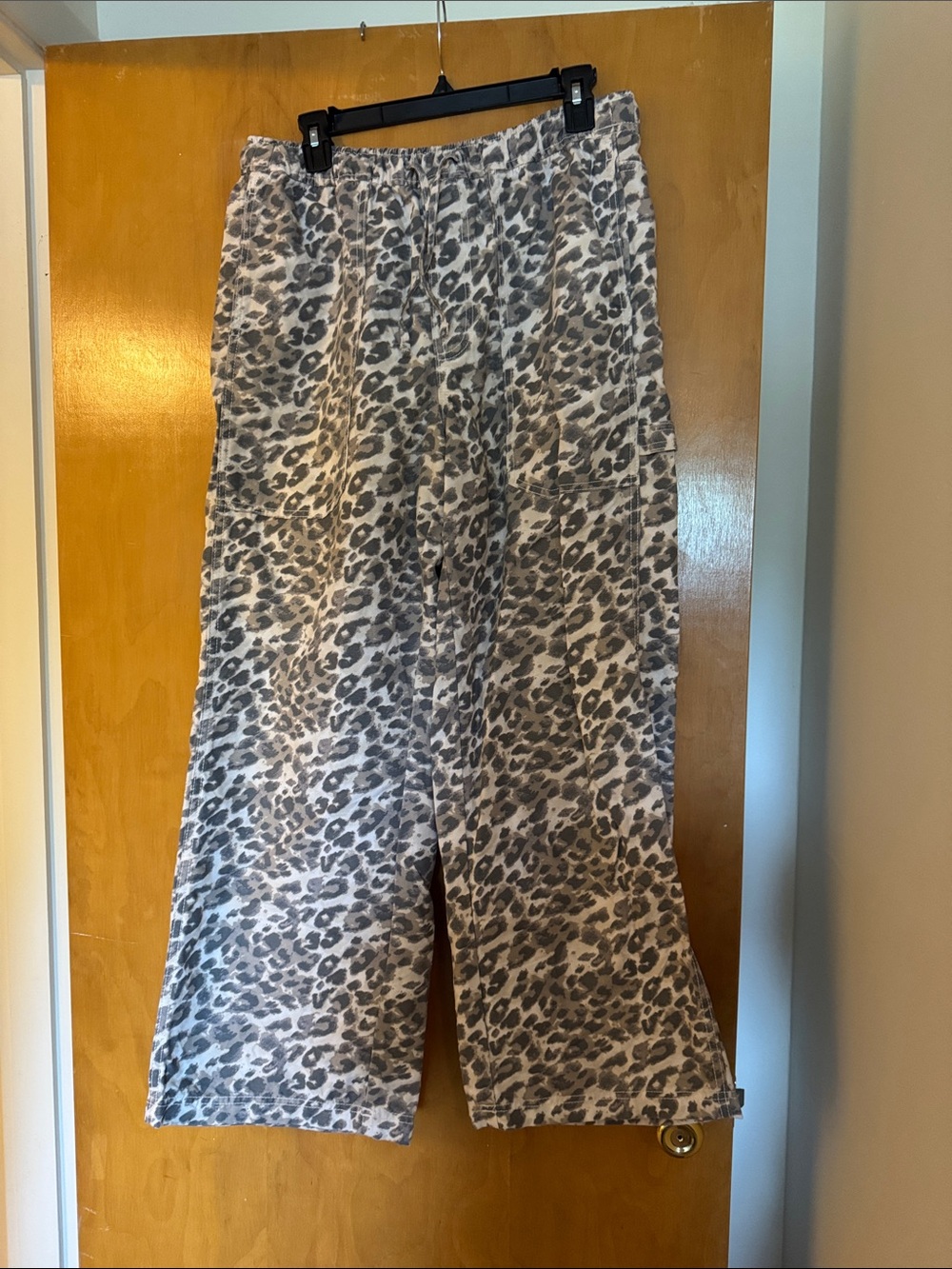 aerie Gray Leopard Print Wide-Leg Pull-On Pants